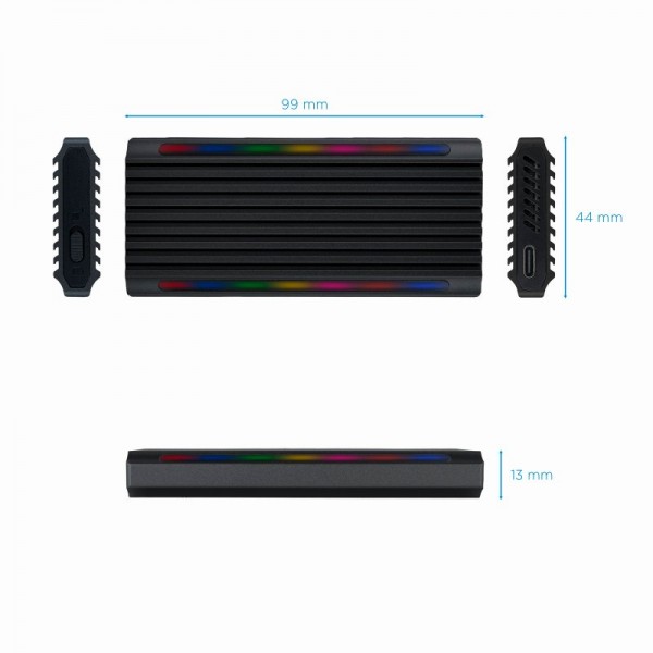 Tooq caja externa ssd m.2 ngff/nvme usb-c negro