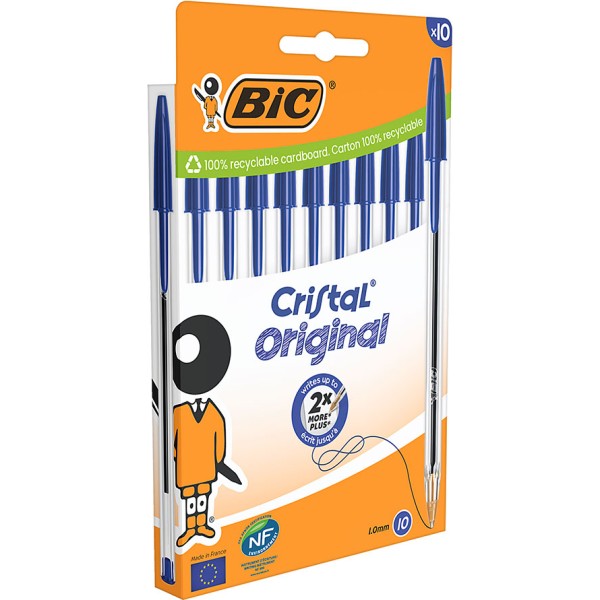 Bolígrafo cristal azul blíster 10 uds